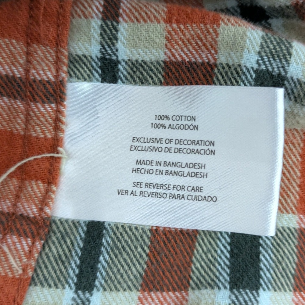 Eddie Bauer Men's Long Sleeve Orange Tan Plaid 100% Cotton Flannel Shirt Size XL - Picture 6 of 7